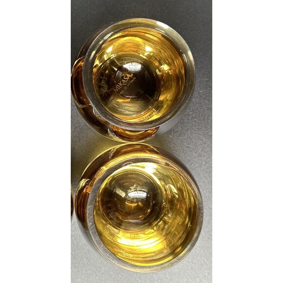 Mikasa Amber Glass Votive Candle Holders with Clear Glass Bottoms Set of 2 - Picture 4 of 5